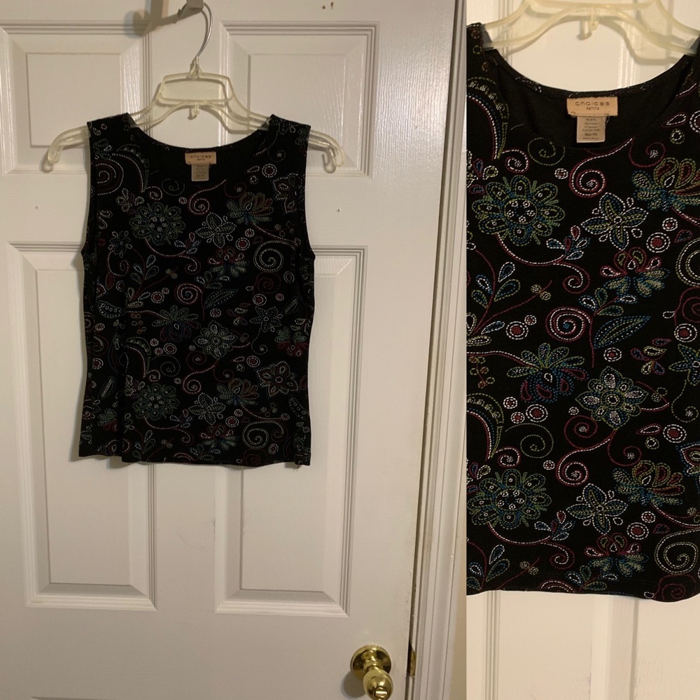 Sleeveless Floral Design Top, petite Small